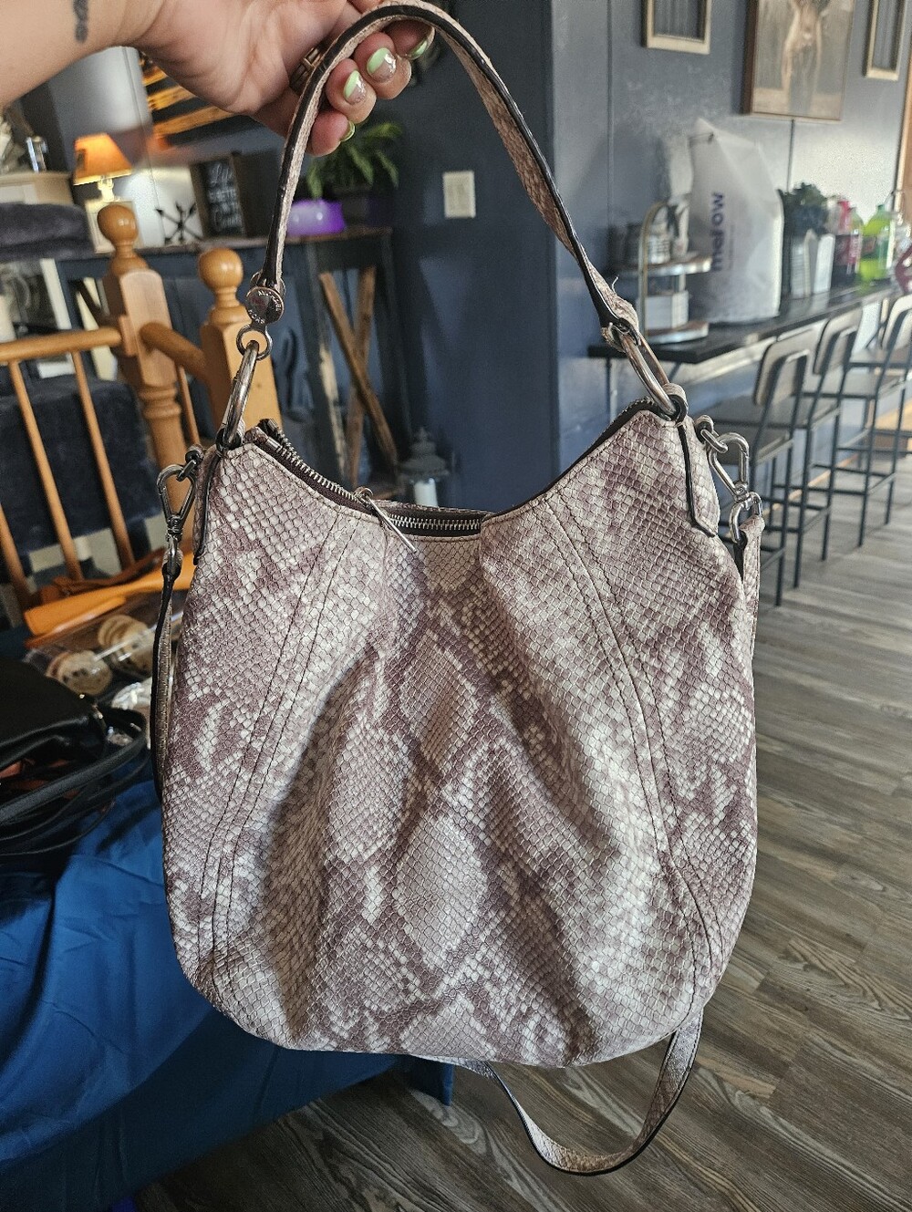 Michael Kors Snake-Print Hobo Shoulder Bag in Taupe and Cream